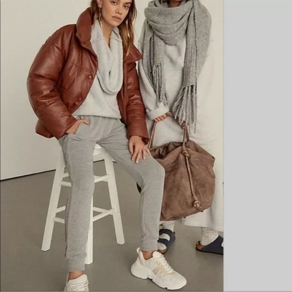 Rare! Free People Leather Puffer Coat Jacket Large - Picture 3 of 4